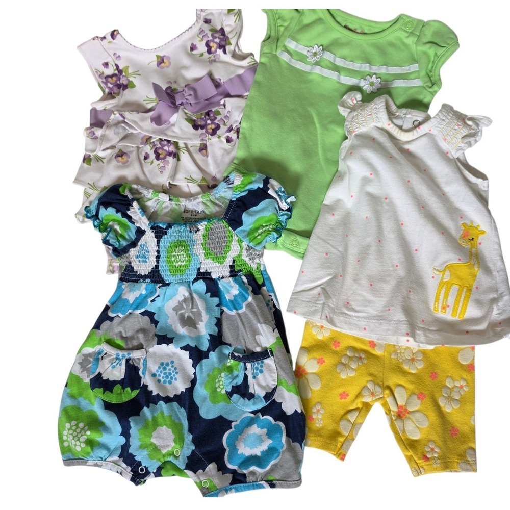 Baby Girl Clothes Bundle 0-3M 0-6M Rompers Bodysuits Floral Giraffe Lot 7pc